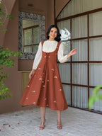 Zummer Rust Embroidered Corset Cotton Midi Dress