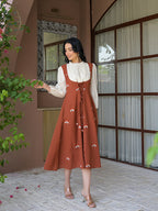 Zummer Rust Embroidered Corset Cotton Midi Dress