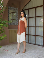 Zummer Rust Colour-Blocked Cotton Midi Dress for Women
