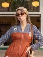 Zummer Rust Striped Embellished Shirt Dress – V-Neck Midi Dress with Kimono Sleeves