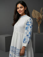 Cotton White Embroidered Fit and Flare Shirt Dress