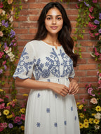 Cotton White Embroidered Midi Dress