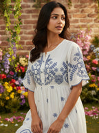 Cotton White Embroidered Midi Dress