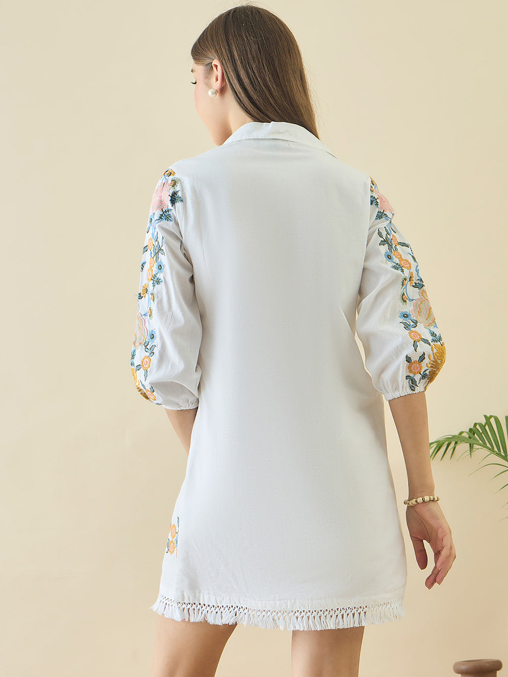 Cotton Floral Embroidered Short Dress