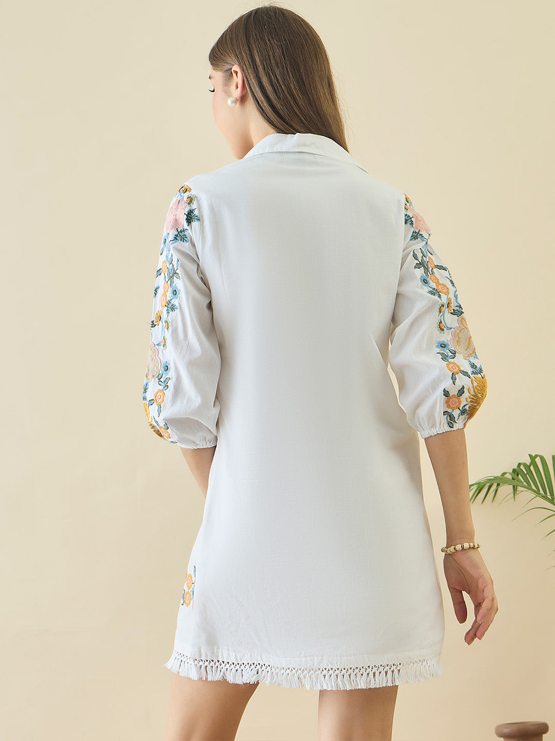 Cotton Floral Embroidered Short Dress