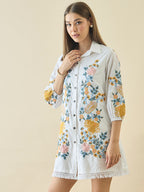 Cotton Floral Embroidered Short Dress