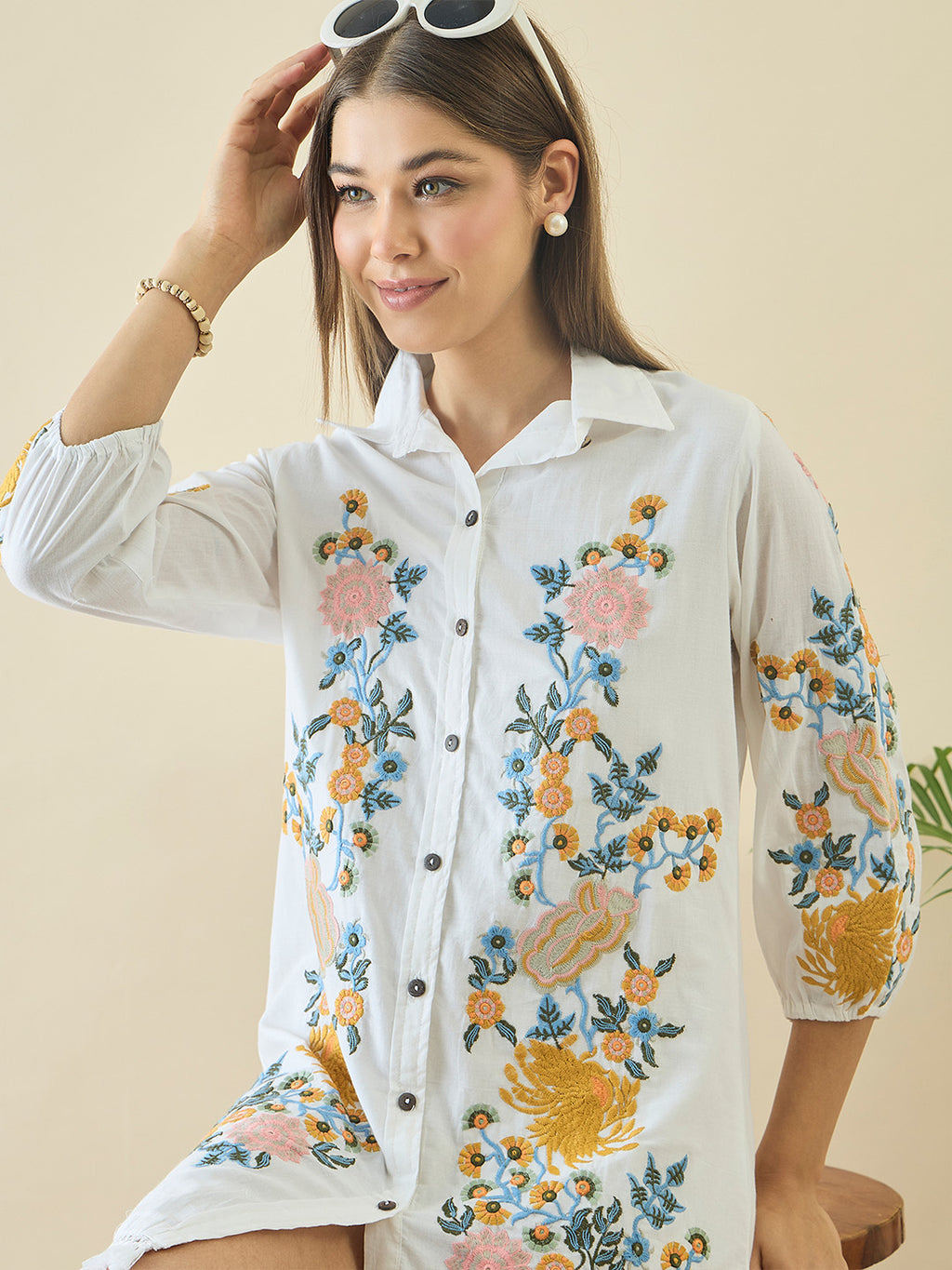 Cotton Floral Embroidered Short Dress