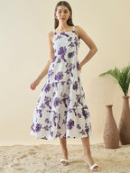 White floral print a-line dress