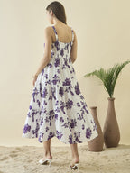 White floral print a-line dress