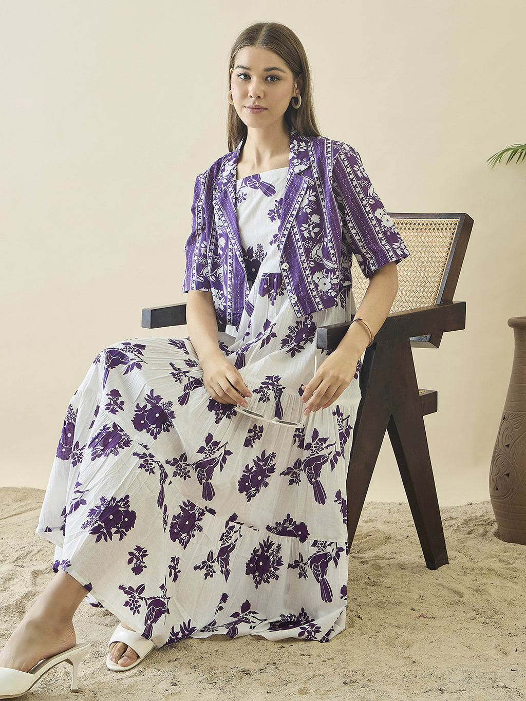 White floral print a-line dress