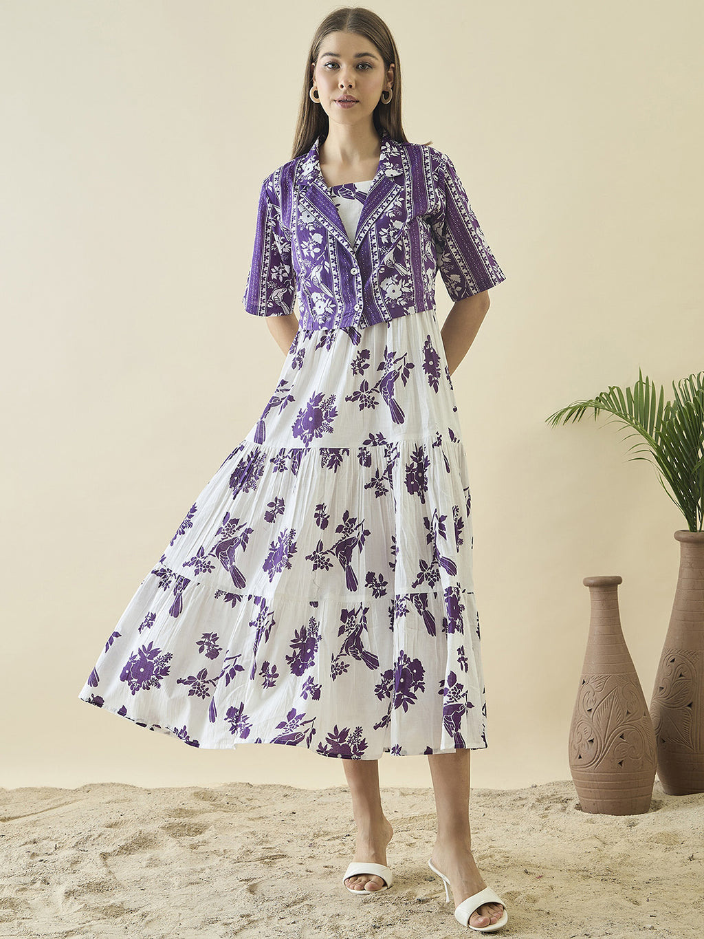 White floral print a-line dress