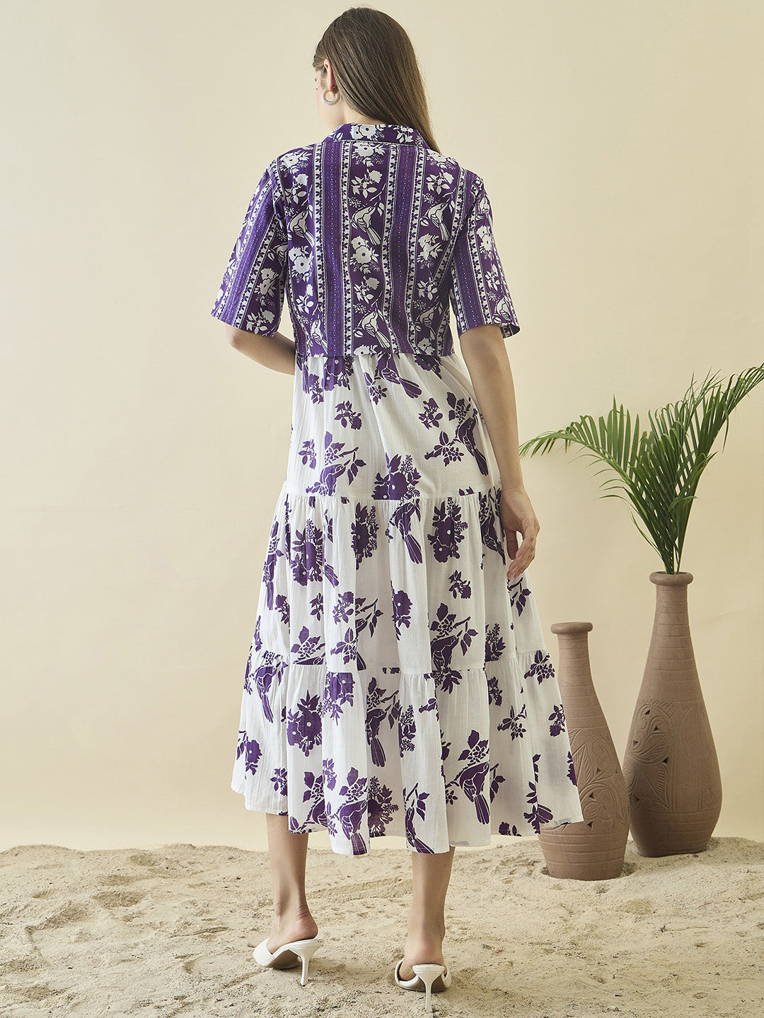 White floral print a-line dress