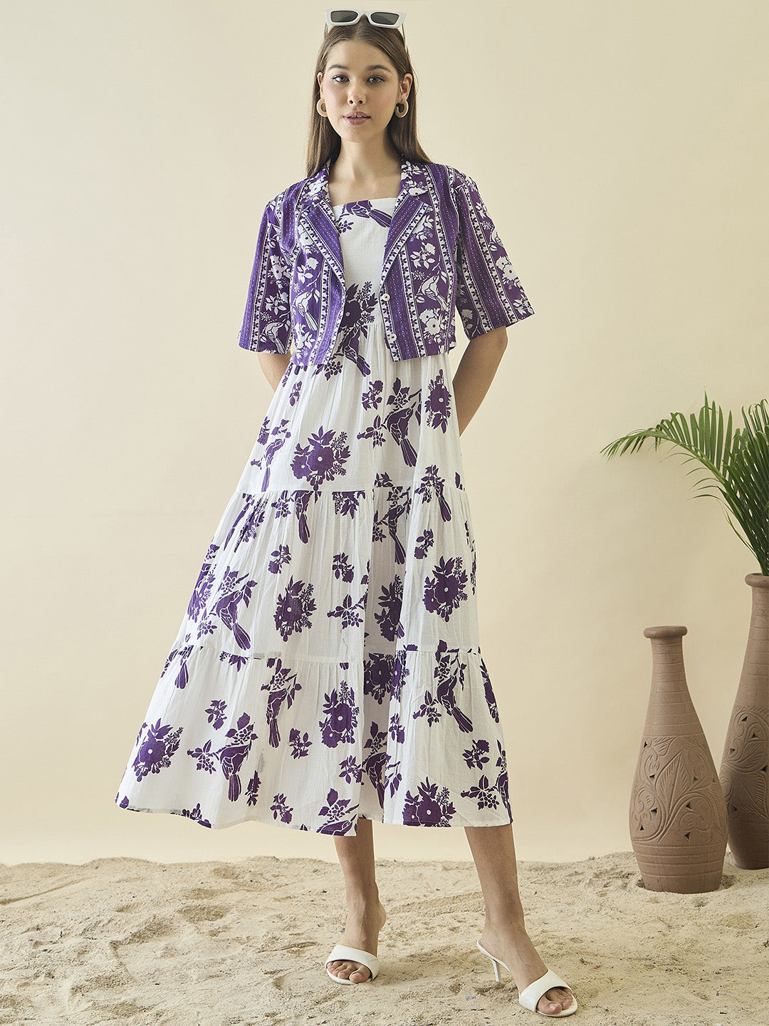 White floral print a-line dress