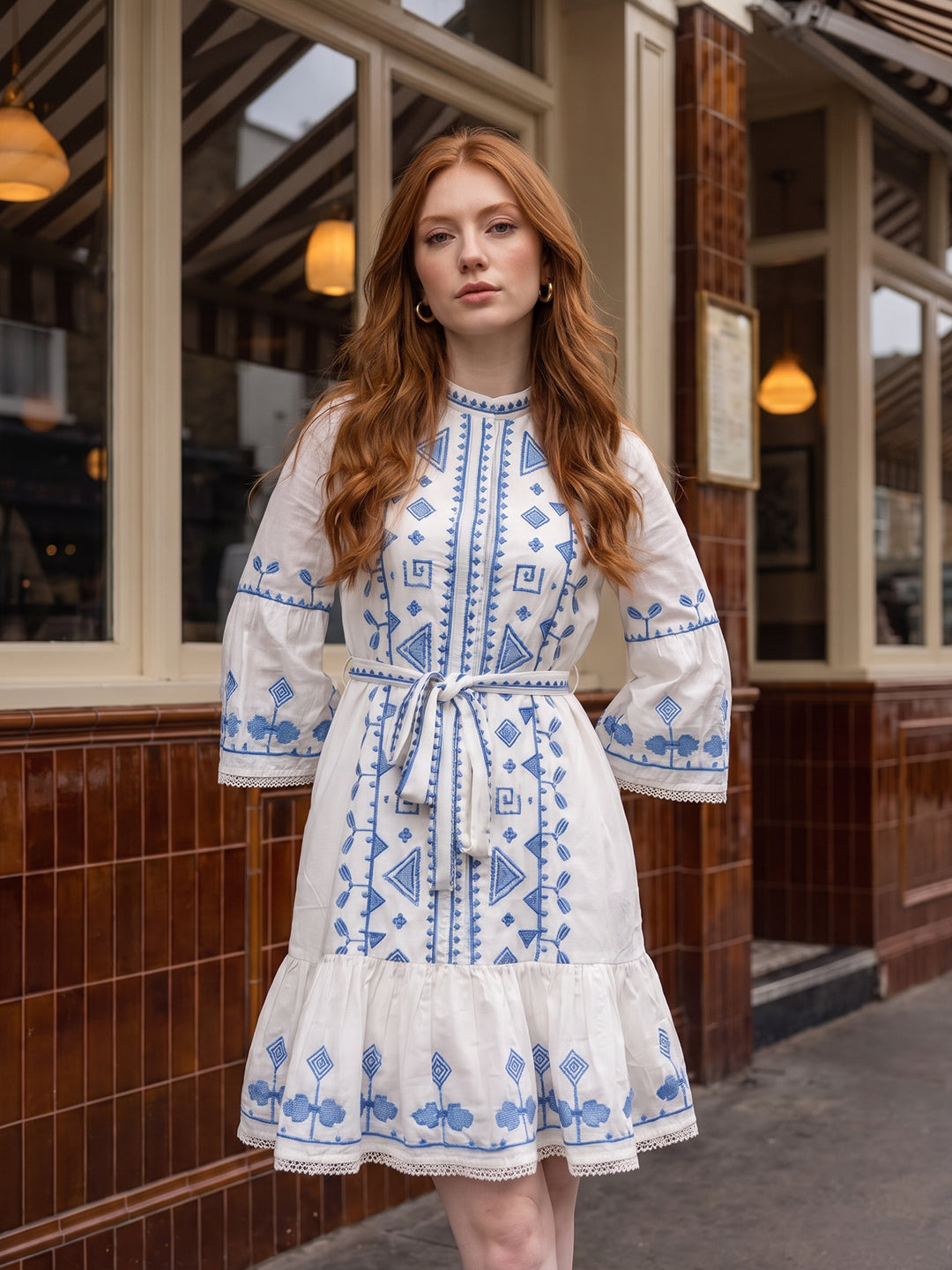 Zummer Women White Embroidered Cotton Dress
