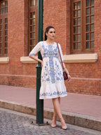Zummer Women's White Embroidered Drop-Waist Dress with Ruffle Detailing