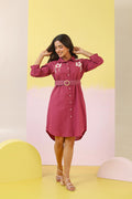 Cotton Floral Applique Work Shirt Dress