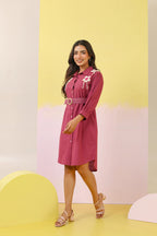 Cotton Floral Applique Work Shirt Dress
