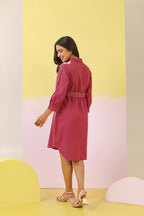 Cotton Floral Applique Work Shirt Dress