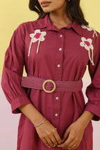 Cotton Floral Applique Work Shirt Dress