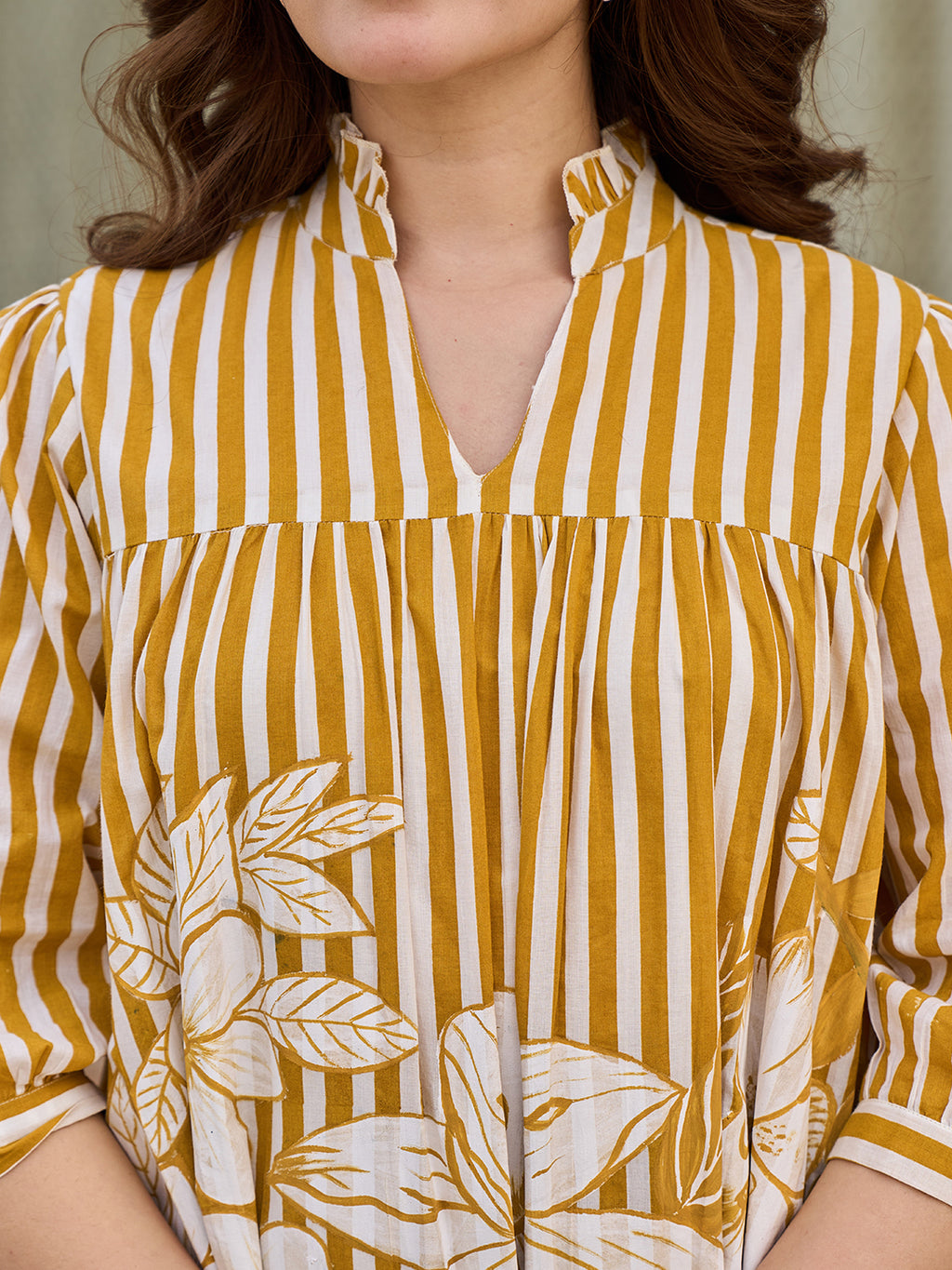 Zummer Women Mustard & Off White Empire Dress