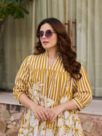 Zummer Women Mustard & Off White Empire Dress