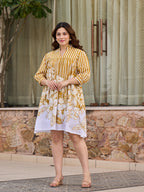 Zummer Women Mustard & Off White Empire Dress