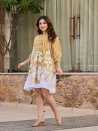 Zummer Women Mustard & Off White Empire Dress