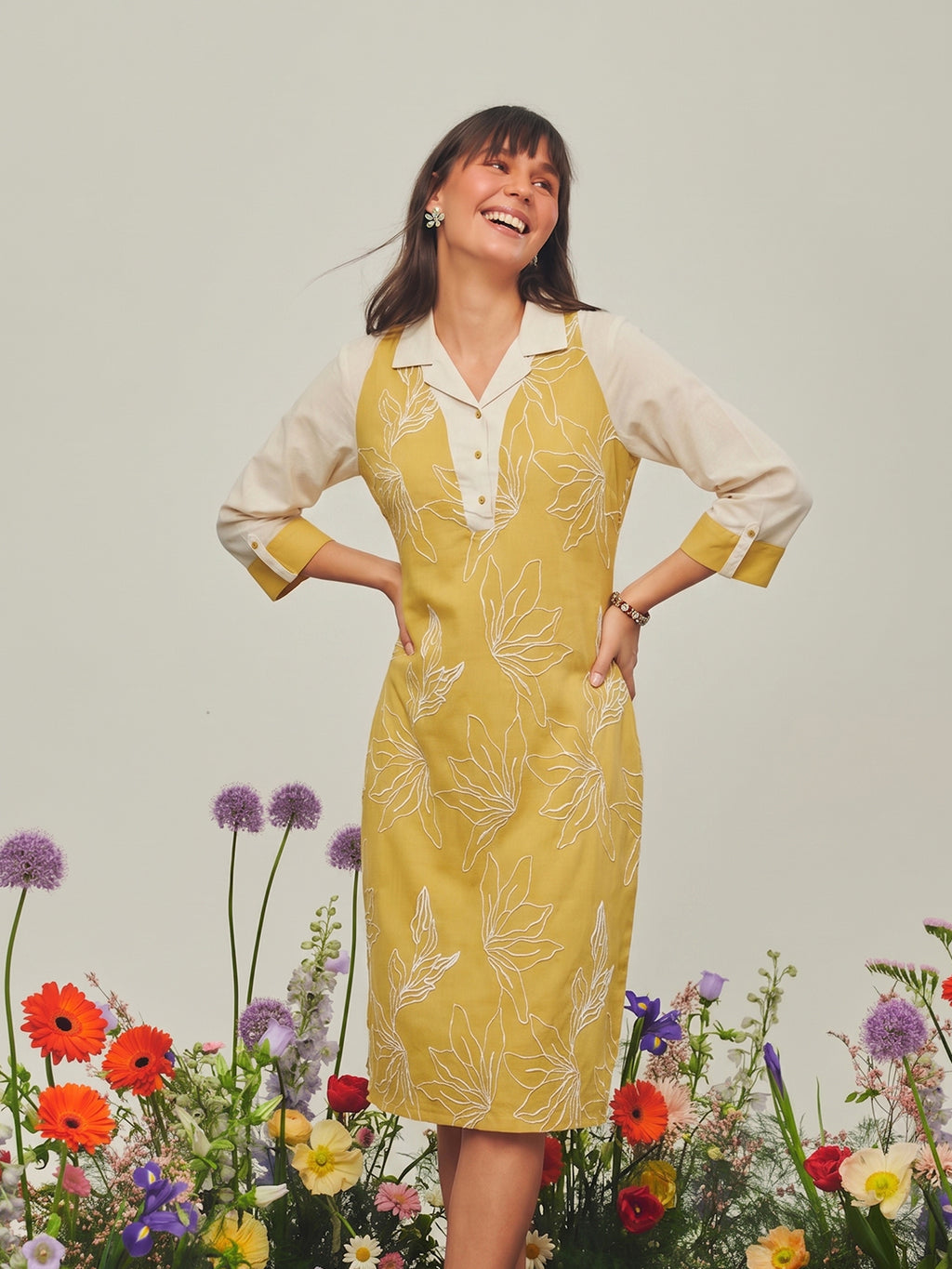 Zummer Embellished Shift Dress – Yellow