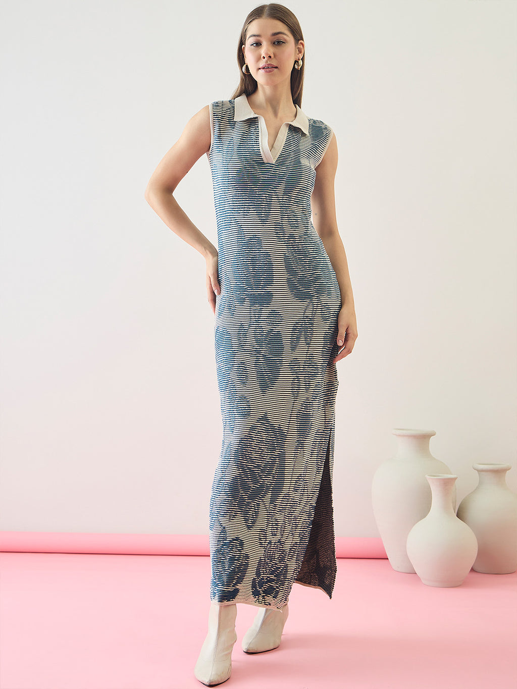 Seamless cotton knitted Floral Maxi Dress