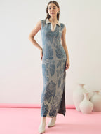 Seamless cotton knitted Floral Maxi Dress
