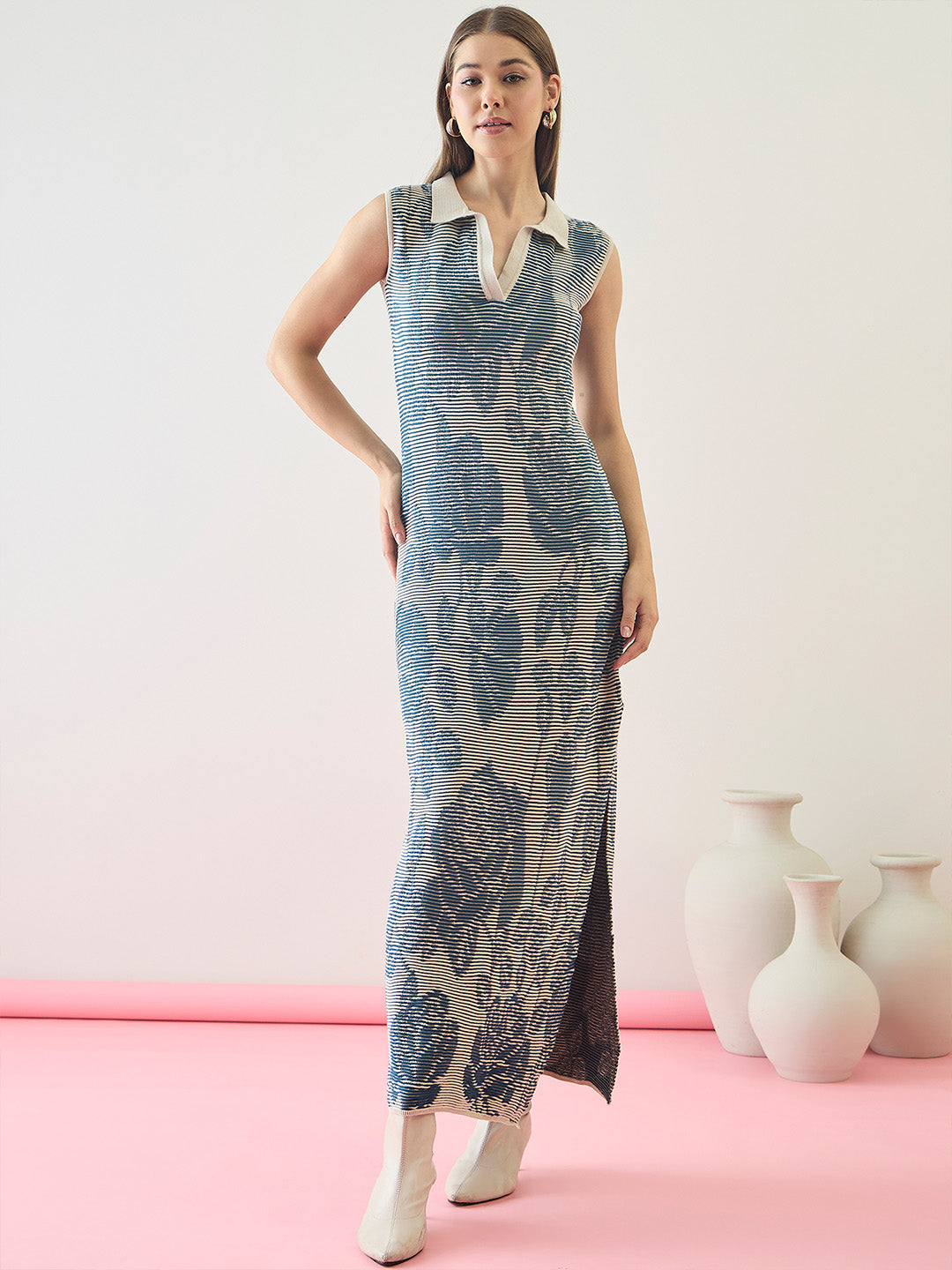 Seamless cotton knitted Floral Maxi Dress