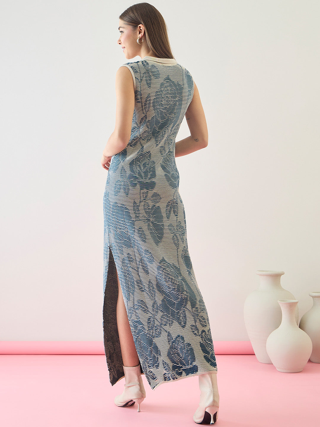 Seamless cotton knitted Floral Maxi Dress