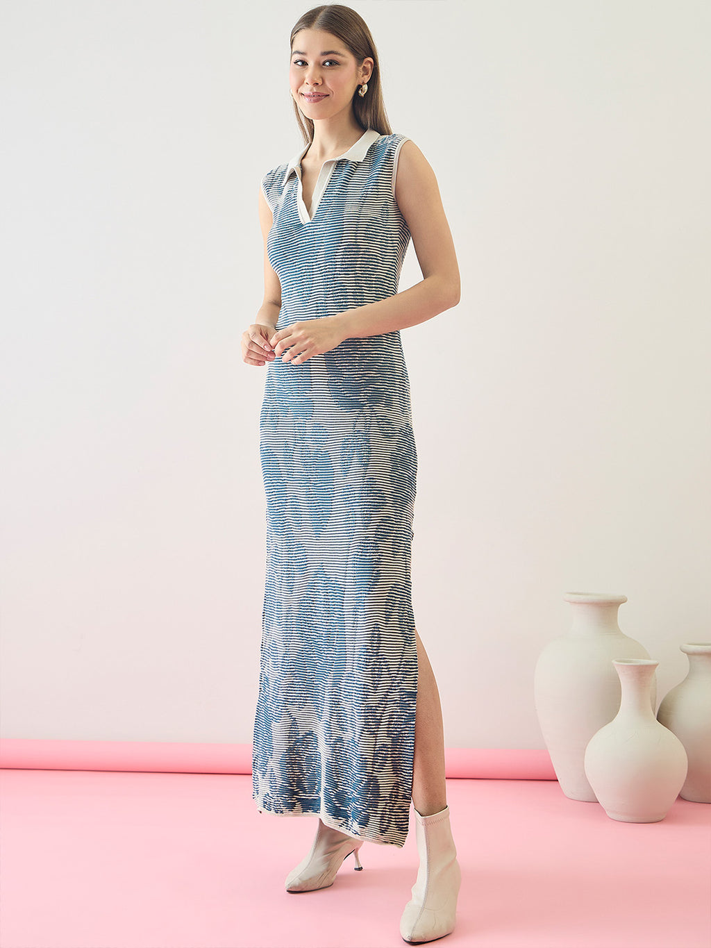 Seamless cotton knitted Floral Maxi Dress
