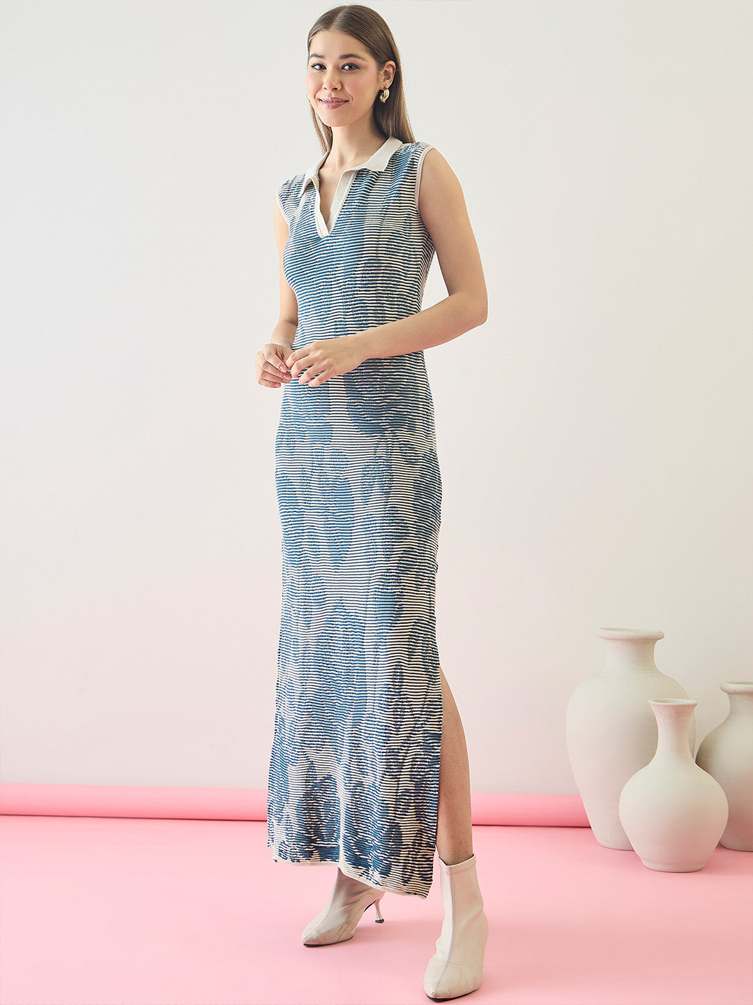 Seamless cotton knitted Floral Maxi Dress