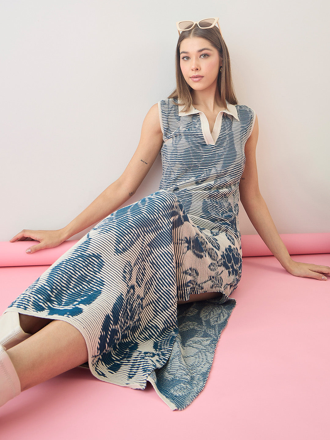 Seamless cotton knitted Floral Maxi Dress