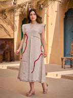 Zummer Embroidered Jute Midi Dress – Beige A-Line