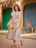 Zummer Embroidered Jute Midi Dress – Beige A-Line
