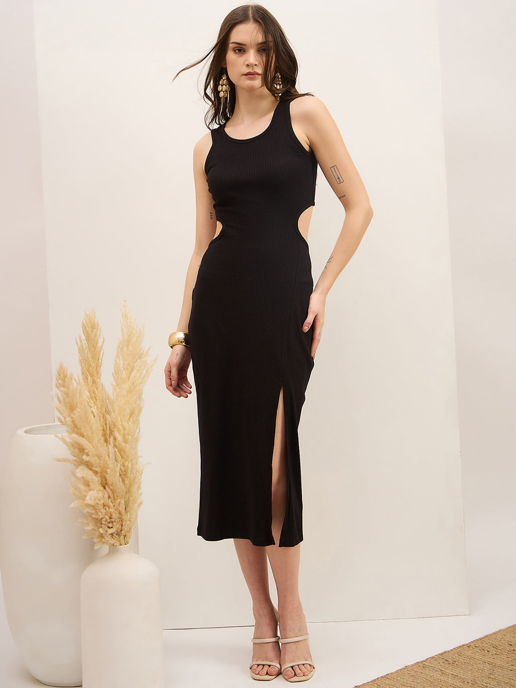 Black Cotton  Bodycon  Dress with No Sleeves
