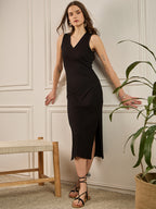 Black Cotton Bodycon Short Dress with No Sleeves