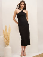 Black Cotton Bodycon  Dress with No Sleeves
