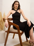 Black Cotton Bodycon  Dress with No Sleeves