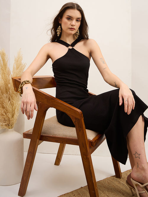 Black Cotton Bodycon  Dress with No Sleeves