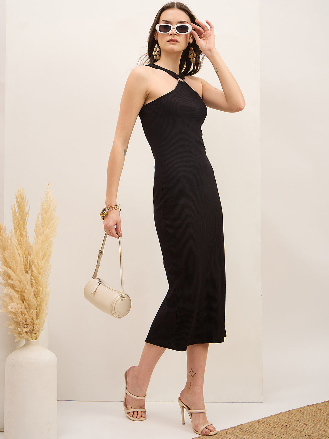Black Cotton Bodycon  Dress with No Sleeves