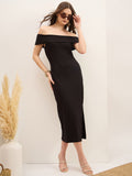 Black Cotton Bodycon Dress with No Sleeves