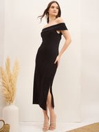 Black Cotton Bodycon Dress with No Sleeves