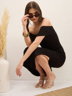 Black Cotton Bodycon Dress with No Sleeves