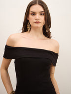 Black Cotton Bodycon Dress with No Sleeves