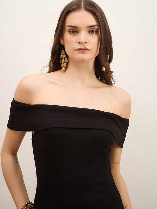 Black Cotton Bodycon Dress with No Sleeves