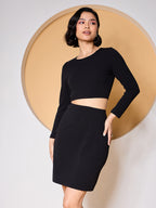 Black Cotton Bodycon Dress with Regular Sleeves