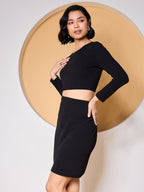 Black Cotton Bodycon Dress with Regular Sleeves